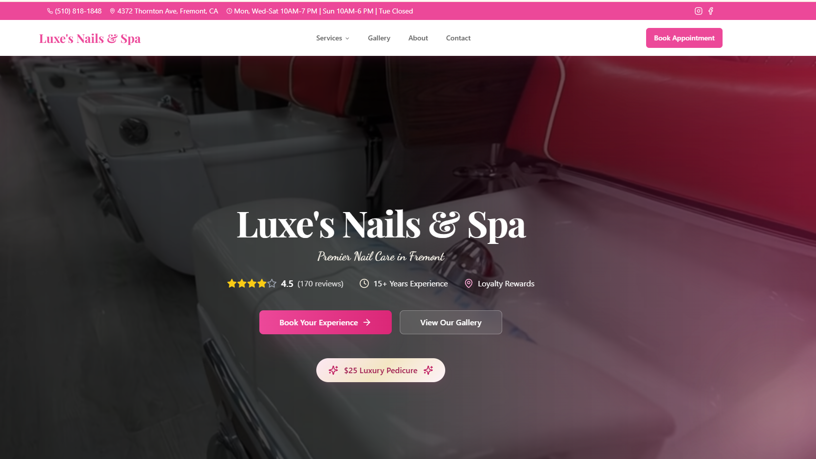Luxe's Nails & Spa Website